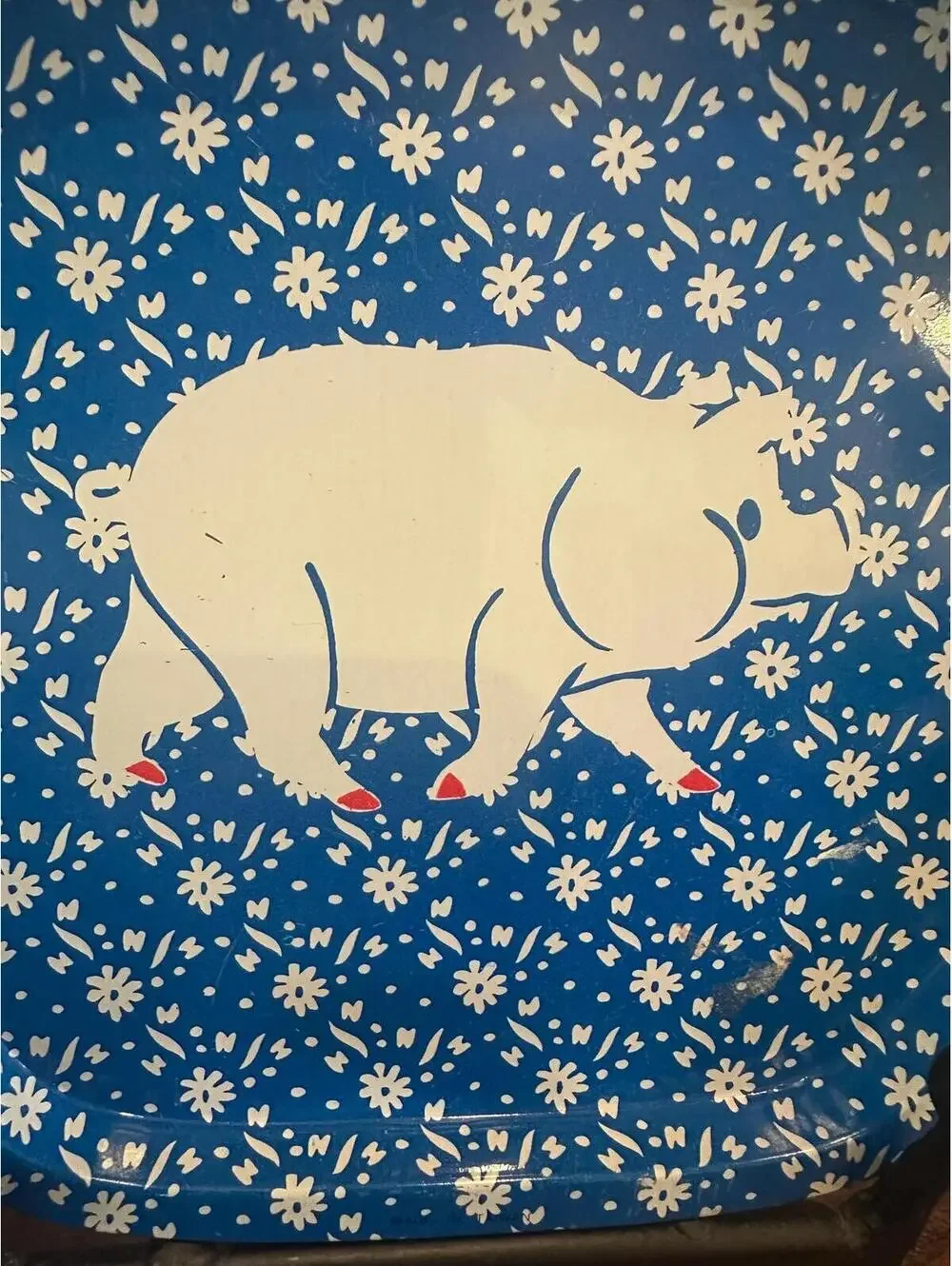 Vintage Metal Blue Pig Tray Farmhouse Decor